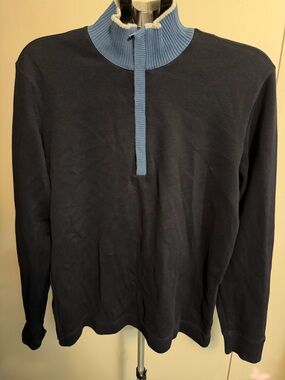 BOSS Hugo Boss Navy Half-Zip Knit Sweater with Contrast Trim size L